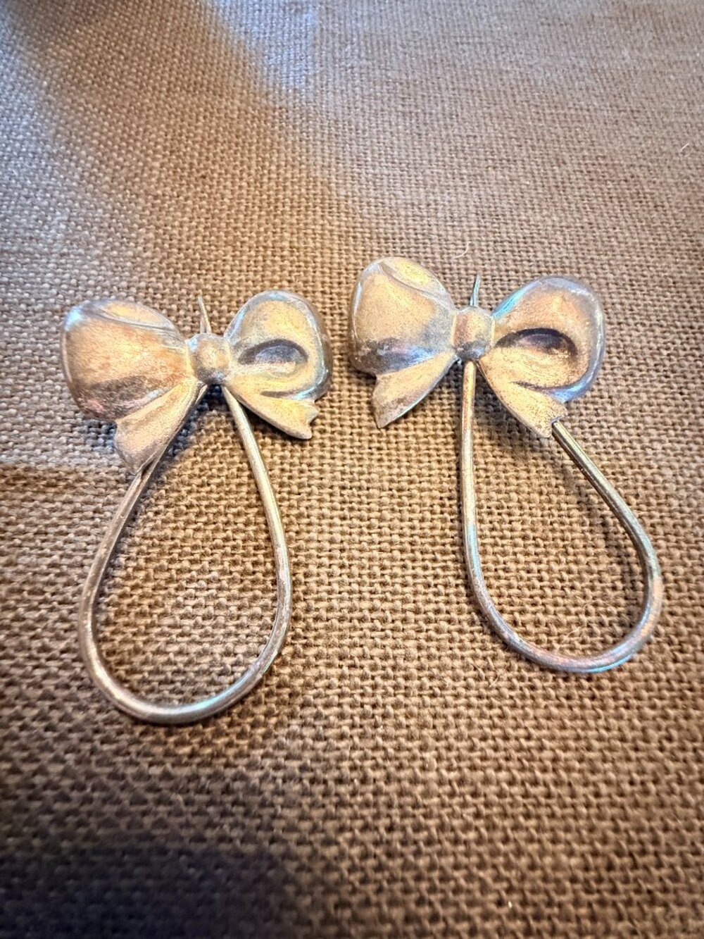 VINTAGE 80s Italian 925 Sterling Silver Puffed Bow Drop Earrings 811 B.A.R.I.
